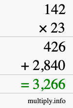 How to calculate 142 times 23 using long multiplication