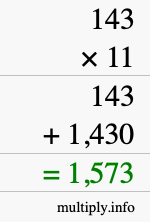 How to calculate 143 times 11 using long multiplication How to calculate 143 times 11 using long multiplication