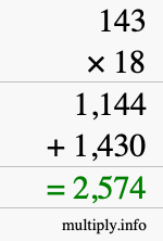 How to calculate 143 times 18 using long multiplication How to calculate 143 times 18 using long multiplication