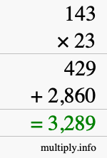 How to calculate 143 times 23 using long multiplication