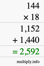 How to calculate 144 times 18 using long multiplication How to calculate 144 times 18 using long multiplication