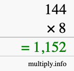 How to calculate 144 times 8 using long multiplication