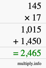 How to calculate 145 times 17 using long multiplication How to calculate 145 times 17 using long multiplication