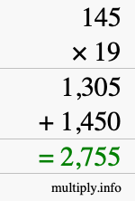 How to calculate 145 times 19 using long multiplication How to calculate 145 times 19 using long multiplication