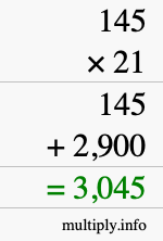 How to calculate 145 times 21 using long multiplication How to calculate 145 times 21 using long multiplication