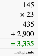 How to calculate 145 times 23 using long multiplication