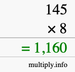 How to calculate 145 times 8 using long multiplication