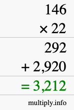 How to calculate 146 times 22 using long multiplication
