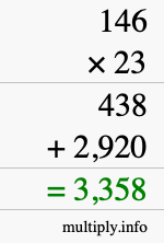 How to calculate 146 times 23 using long multiplication