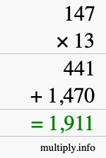 How to calculate 147 times 13 using long multiplication How to calculate 147 times 13 using long multiplication
