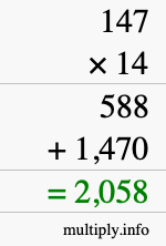 How to calculate 147 times 14 using long multiplication How to calculate 147 times 14 using long multiplication