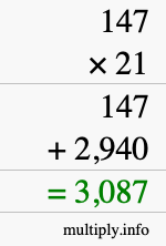 How to calculate 147 times 21 using long multiplication