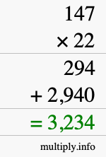 How to calculate 147 times 22 using long multiplication How to calculate 147 times 22 using long multiplication