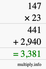 How to calculate 147 times 23 using long multiplication