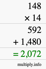 How to calculate 148 times 14 using long multiplication How to calculate 148 times 14 using long multiplication