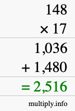 How to calculate 148 times 17 using long multiplication How to calculate 148 times 17 using long multiplication