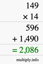 How to calculate 149 times 14 using long multiplication How to calculate 149 times 14 using long multiplication