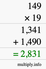 How to calculate 149 times 19 using long multiplication