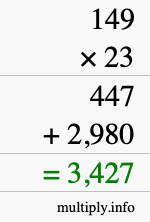 How to calculate 149 times 23 using long multiplication