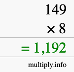 How to calculate 149 times 8 using long multiplication