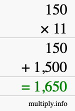 How to calculate 150 times 11 using long multiplication How to calculate 150 times 11 using long multiplication