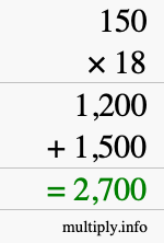 How to calculate 150 times 18 using long multiplication How to calculate 150 times 18 using long multiplication