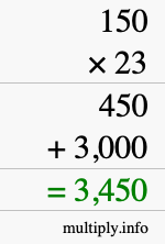 How to calculate 150 times 23 using long multiplication