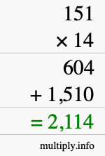 How to calculate 151 times 14 using long multiplication How to calculate 151 times 14 using long multiplication