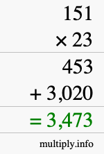 How to calculate 151 times 23 using long multiplication