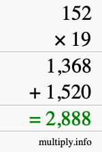 How to calculate 152 times 19 using long multiplication How to calculate 152 times 19 using long multiplication