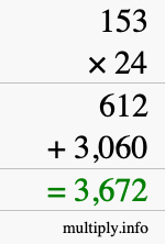 How to calculate 153 times 24 using long multiplication How to calculate 153 times 24 using long multiplication