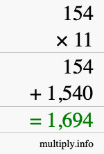 How to calculate 154 times 11 using long multiplication How to calculate 154 times 11 using long multiplication