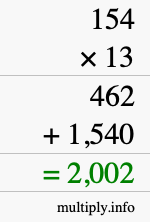 How to calculate 154 times 13 using long multiplication How to calculate 154 times 13 using long multiplication