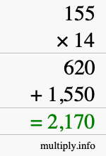 How to calculate 155 times 14 using long multiplication How to calculate 155 times 14 using long multiplication