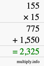 How to calculate 155 times 15 using long multiplication