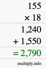 How to calculate 155 times 18 using long multiplication How to calculate 155 times 18 using long multiplication
