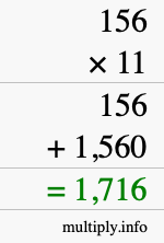 How to calculate 156 times 11 using long multiplication How to calculate 156 times 11 using long multiplication
