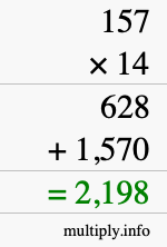 How to calculate 157 times 14 using long multiplication How to calculate 157 times 14 using long multiplication
