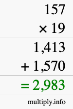 How to calculate 157 times 19 using long multiplication How to calculate 157 times 19 using long multiplication