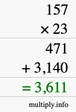 How to calculate 157 times 23 using long multiplication How to calculate 157 times 23 using long multiplication