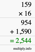 How to calculate 159 times 16 using long multiplication How to calculate 159 times 16 using long multiplication