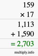 How to calculate 159 times 17 using long multiplication How to calculate 159 times 17 using long multiplication