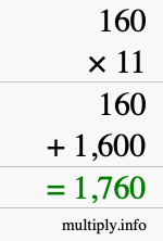 How to calculate 160 times 11 using long multiplication How to calculate 160 times 11 using long multiplication