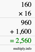 How to calculate 160 times 16 using long multiplication How to calculate 160 times 16 using long multiplication