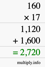 How to calculate 160 times 17 using long multiplication How to calculate 160 times 17 using long multiplication
