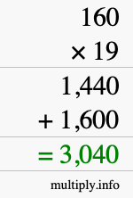 How to calculate 160 times 19 using long multiplication How to calculate 160 times 19 using long multiplication