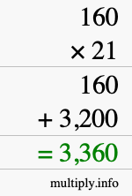 How to calculate 160 times 21 using long multiplication How to calculate 160 times 21 using long multiplication