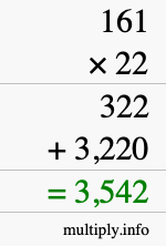How to calculate 161 times 22 using long multiplication