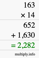 How to calculate 163 times 14 using long multiplication