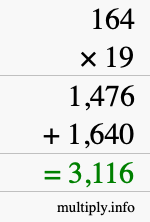 How to calculate 164 times 19 using long multiplication How to calculate 164 times 19 using long multiplication